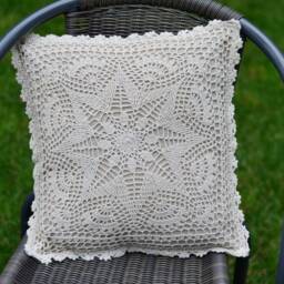 Crochet Lace Pillow Cover Bohemian Farmhouse Decor, 16x16 - thumbnail 3