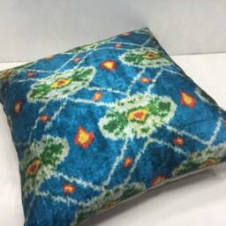 Handwoven Silk Ikat Pillow Cover, Teal Accent - 20x20 - thumbnail 4