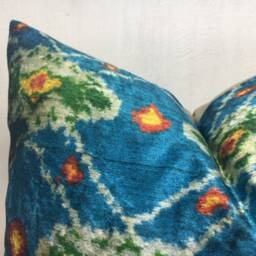 Handwoven Silk Ikat Pillow Cover, Teal Accent - 20x20 - thumbnail 3
