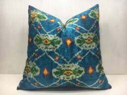 Handwoven Silk Ikat Pillow Cover, Teal Accent - 20x20