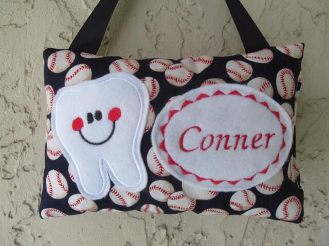 Tooth Fairy Pillow Baseball, Personalized Pillow, Dark Navy Blue Baseball Fabric