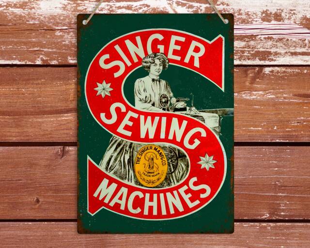 Singer Sewing Machines Vintage Metal Wall Sign - Retro Woman Cave Craft Room Tin Plaque Shabby Chic Sewing Decor Home Gift - image 1