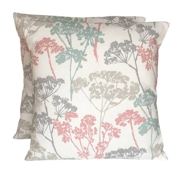 "Floral Cushion Cover Set Of 2 Clarke & Dunwich Pastel Cotton - 16""-24" - image 1