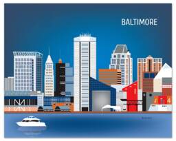 Baltimore Art, Map, Skyline Poster, Maryland Md, Oriels City Art Loose Petals - Style E8-O-Bal - thumbnail 1