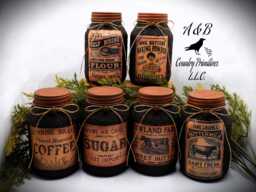 Set Of 6 Primitive Farmhouse Grubby Pantry Jars, Country Home & Kitchen Decor, Jars - thumbnail 1