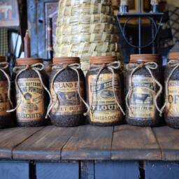 Set Of 6 Primitive Farmhouse Grubby Pantry Jars, Country Home & Kitchen Decor, Jars - thumbnail 3
