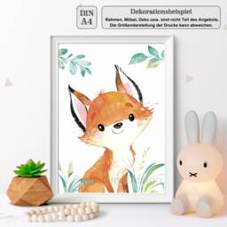 A4/A3, Baby Room Pictures, Posters For Children's Rooms, Decoration - Forest Animals Set Of 4, Girl, Boy, Rabbit, Fox - thumbnail 3