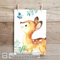 A4/A3, Baby Room Pictures, Posters For Children's Rooms, Decoration - Forest Animals Set Of 4, Girl, Boy, Rabbit, Fox - thumbnail 2
