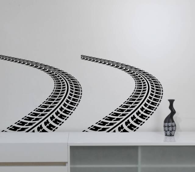 Tire Tracks Wall Decal Vinyl Sticker Auto Car Bed Art Road Racing Home Housewares Boys Room Bedroom Garage Decor Poster Ttr2 - image 1