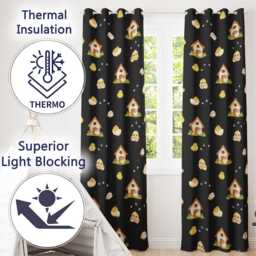Cute Baby Chick Hen Coop Farm Black Background Seamless Pattern Readymade Eyelet Ring Top Thermal 100% Blackout Curtains - thumbnail 3