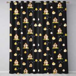 Cute Baby Chick Hen Coop Farm Black Background Seamless Pattern Readymade Eyelet Ring Top Thermal 100% Blackout Curtains - thumbnail 2
