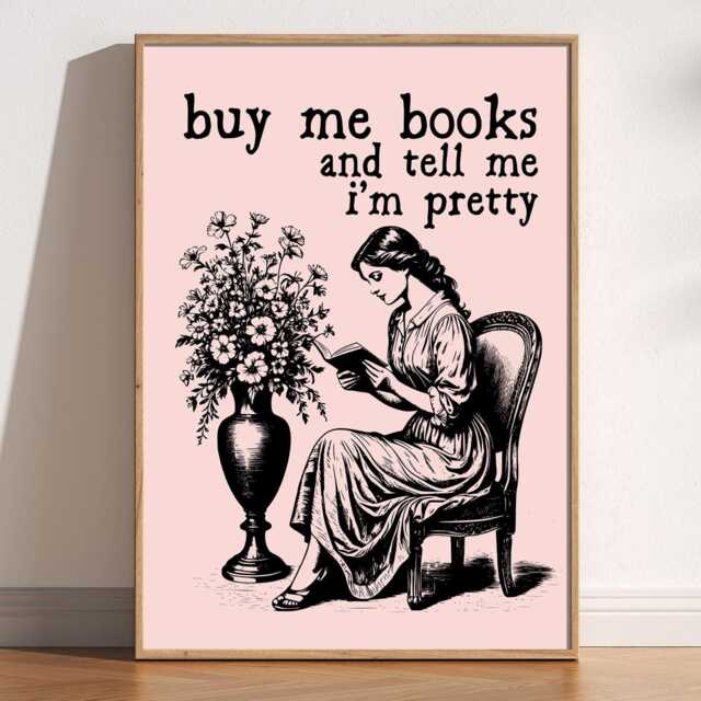 Romantic Book Lover Art Print Vintage Pink Reading Quote - image 1