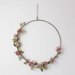 Faux Pink Rose Garland Wreath 3 Sizes // Floral Brass Hoop - thumbnail 1