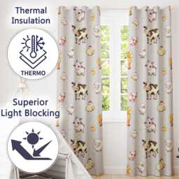 Cute Farm Animals Cream Dot Background Seamless Pattern Readymade Eyelet Ring Top Thermal 100% Blackout Curtains - thumbnail 3