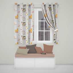 Cute Farm Animals Cream Dot Background Seamless Pattern Readymade Eyelet Ring Top Thermal 100% Blackout Curtains - thumbnail 1