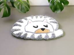 White Cat Rug. Living Room Gift For Lovers. Soft Bedside Wool Bed. Mother's Day Gift - thumbnail 1