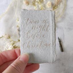 Christmas Calligraphy Quote On Handmade Paper - Custom Mini Art Or Gift Tag Twas The Night Before - thumbnail 2