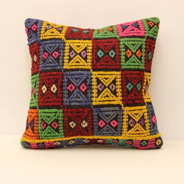 Bohemian Cushion Wool Pillow Sofa Bed Boho Rare Kilim 20x20 Emroidered Hpme Throw Covers 4Ef-94 - image 1