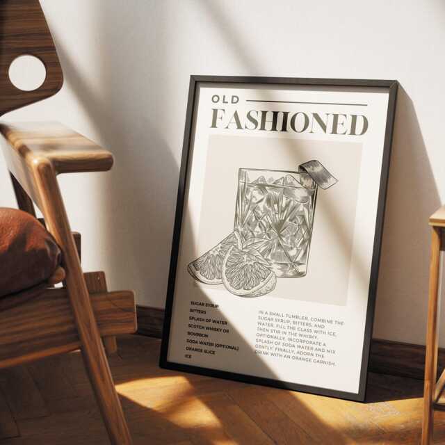 Cocktail Making - Old Fashioned Poster Home Bar, Modern Decor, Cool Cocktail Print, Kitchen Wall Art, Lover Gift - image 1