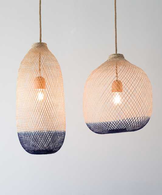 Bamboo Rattan Pendant Light Navy Blue Flexible Artisan Fish Trap Lamp Shade Fixture #cw - image 1