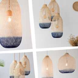 Bamboo Rattan Pendant Light Navy Blue Flexible Artisan Fish Trap Lamp Shade Fixture #cw - thumbnail 2