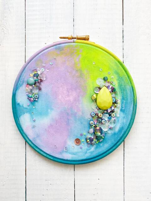 Beaded Embroidery Hoop Art - Hand Painted Crystals Styles Wall Decor Handmade Craft Sewn - image 1