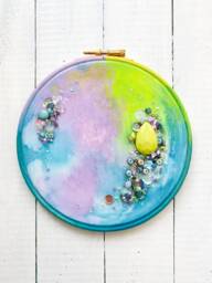 Beaded Embroidery Hoop Art - Hand Painted Crystals Styles Wall Decor Handmade Craft Sewn - thumbnail 1