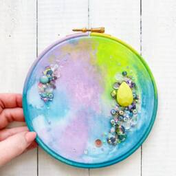 Beaded Embroidery Hoop Art - Hand Painted Crystals Styles Wall Decor Handmade Craft Sewn - thumbnail 2