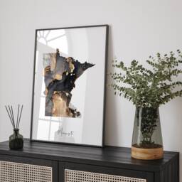 Minnesota Map Black & Gold Wall Art Print Us State - Usa United States Of America - thumbnail 1