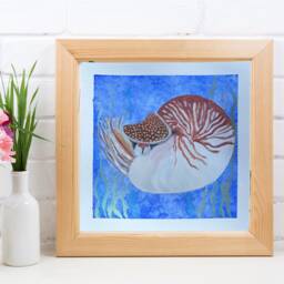 Nautilus Watercolor Painting Coastal Nautical Decor, 8x8 Unframed - thumbnail 1