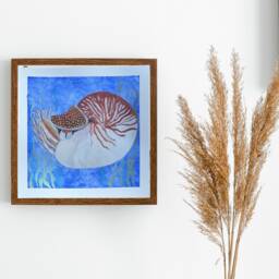 Nautilus Watercolor Painting Coastal Nautical Decor, 8x8 Unframed - thumbnail 3