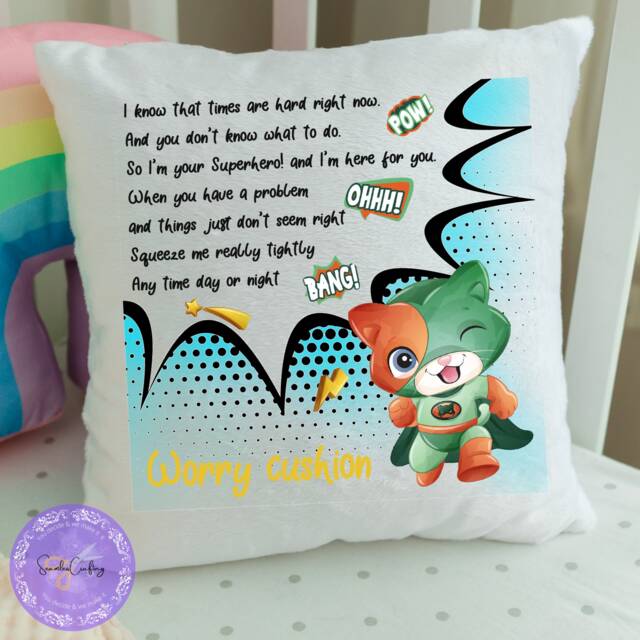 Personalised Superhero Worry Cushion Kids Comforter Pillow - image 1