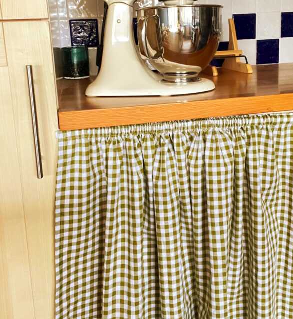 Handmade Bespoke Under Sink Curtain Rod Pocket Curtains Gingham Stripe Farmhouse Hideaway Green Pink Blue Beige - image 1