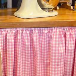 Handmade Bespoke Under Sink Curtain Rod Pocket Curtains Gingham Stripe Farmhouse Hideaway Green Pink Blue Beige - thumbnail 2
