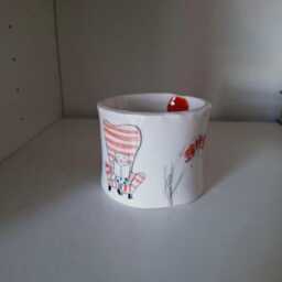 Handmade Ceramic Planter Cat Reading Book, Floral Decor - thumbnail 3