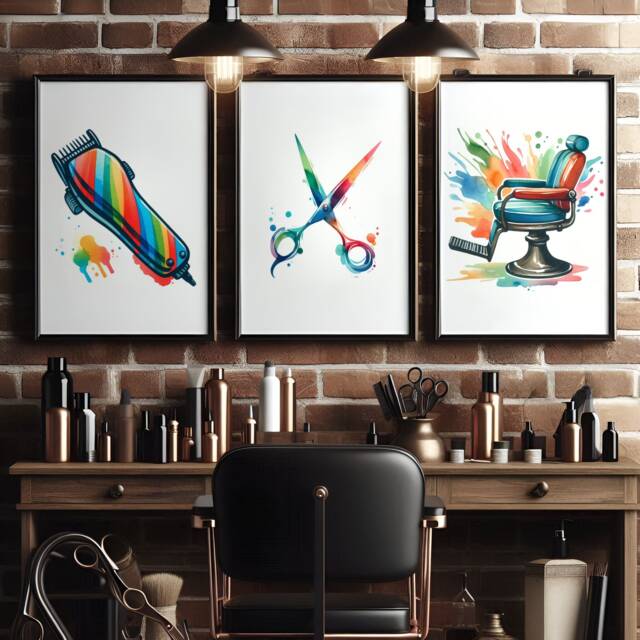 Colourful Barber Wall Art Set - 3 Barbers Shop Posters - Haircut Decor Men's Hairdresser Artwork Hairstylist Salon Print Gift Picture - image 1