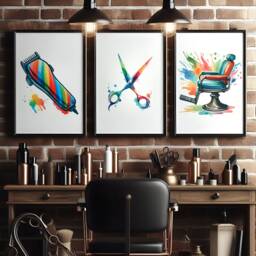 Colourful Barber Wall Art Set - 3 Barbers Shop Posters - Haircut Decor Men's Hairdresser Artwork Hairstylist Salon Print Gift Picture - thumbnail 1