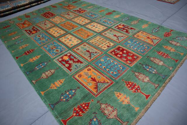 7x10 Green Tribal Area Rug - Tree Floral Design Hand Knotted Natural Veg Dyes Wool Afghan Oriental Bedroom Rugs For Living Room - image 1