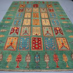 7x10 Green Tribal Area Rug - Tree Floral Design Hand Knotted Natural Veg Dyes Wool Afghan Oriental Bedroom Rugs For Living Room - thumbnail 2