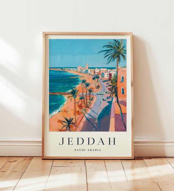Jeddah Saudi Arabia Travel Poster Red Sea Islamic Art Print - image 1