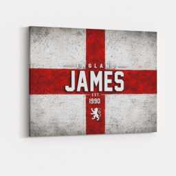 Personalised Name Year England Flag Canvas Wall Art Three Lions Football Supporter St Georges Cross Sports Fan Bedroom Decor Gift Print