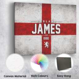 Personalised Name Year England Flag Canvas Wall Art Three Lions Football Supporter St Georges Cross Sports Fan Bedroom Decor Gift Print - thumbnail 4
