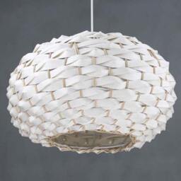 Handwoven Paper & Rattan Pendant Light, Decor Ceiling Lighting Fixture, Lampshade Width 15.7 - thumbnail 3