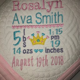 Personalized Baby Girl Princess Crown Birth Statistic Announcement Keepsake Quilt Blanket - thumbnail 3