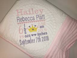 Personalized Baby Girl Princess Crown Birth Statistic Announcement Keepsake Quilt Blanket - thumbnail 1