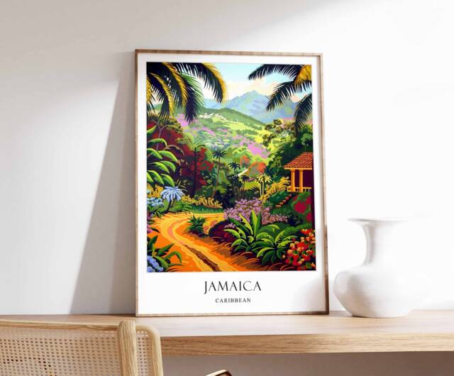 Jamaica Poster, Jamaican Beach Decor, Caribbean Wall Art, Island Paradise Tropical Landscape Print, Travel Poster - image 1