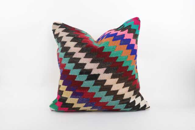 Vintage Kilim Pillow, Handwoven Wool, 20x20 Inch Anatolian Decorative Cushion - image 1