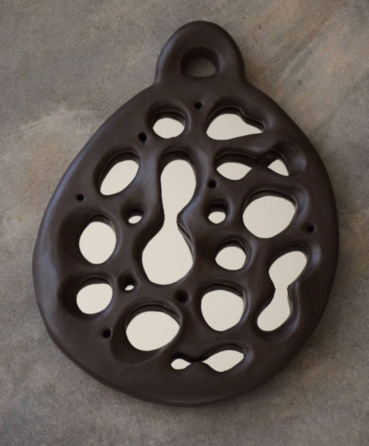 Brown Ceramic Wall Mirror - Unique Piece - image 1