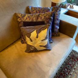 Zari Embroidered Kashmiri Cushion Covers, Home Decor Cushion, Set Of 6, Grey Velvet Cover, Bed Room Living - thumbnail 3
