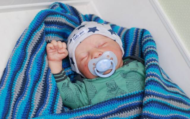 Crochet Blanket For Reborn Baby Children Handmade Turquoise Gray Blue Navy 104cm X - image 1
